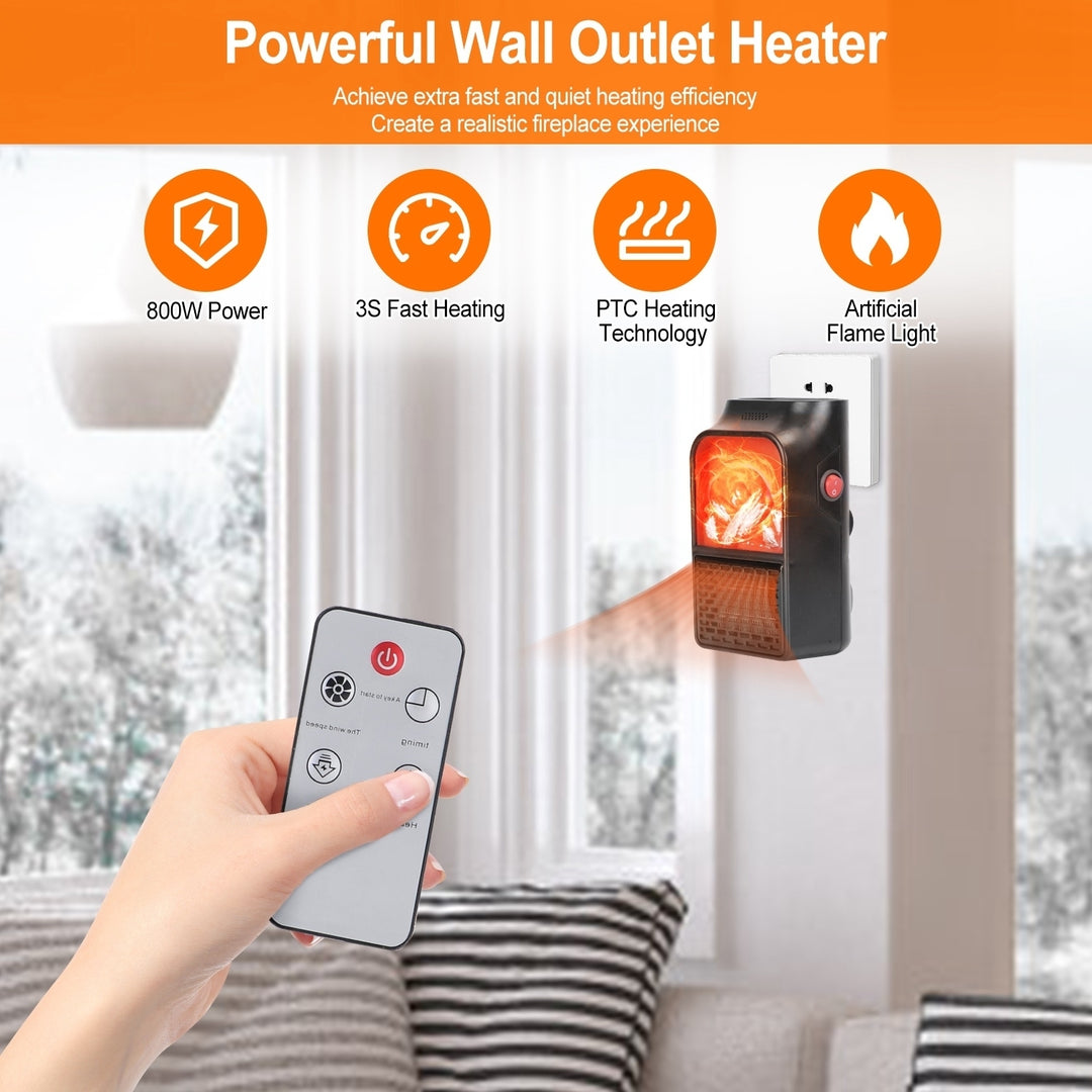 800W Plug-In Space Heater Wall Outlet Heater with 360 Rotatable Plug Adjustable Temperature 2 Wind Speeds Remote Image 3