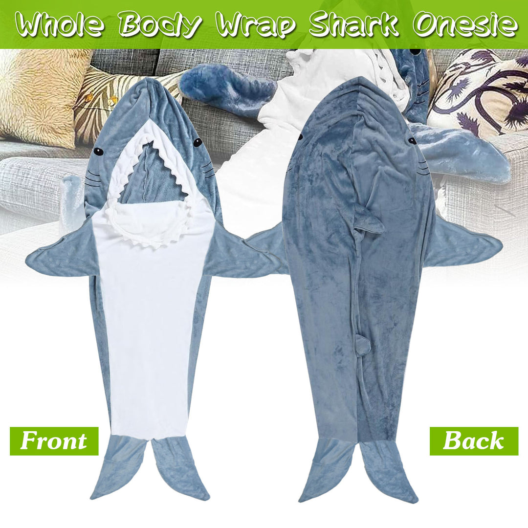 1Pc Wearable Shark Sleeping Bag Shark Onesie Soft Comfortable Flannel Blanket With Zipper Image 3