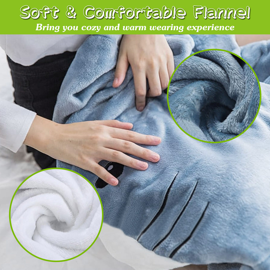 1Pc Wearable Shark Sleeping Bag Shark Onesie Soft Comfortable Flannel Blanket With Zipper Image 4