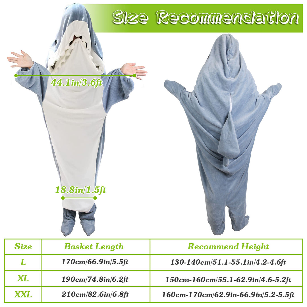 1Pc Wearable Shark Sleeping Bag Shark Onesie Soft Comfortable Flannel Blanket With Zipper Image 2