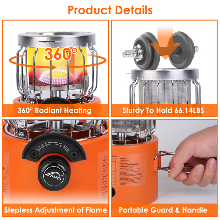 2000W 2 In 1 Camping Stove Tent Heater Outdoor Gas Stove Portable Backpacking Stove with 3 Modes 360 Radiant Heating Image 5