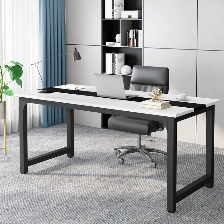 Tribesigns 70.8 Inch Executive Desk Large Office Computer Desk White Modern Image 1