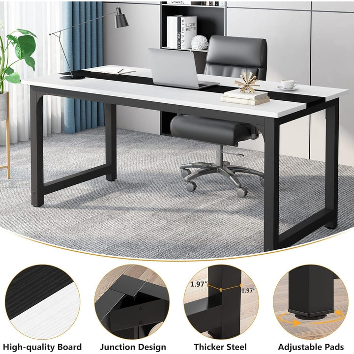 Tribesigns 70.8 Inch Executive Desk Large Office Computer Desk White Modern Image 6