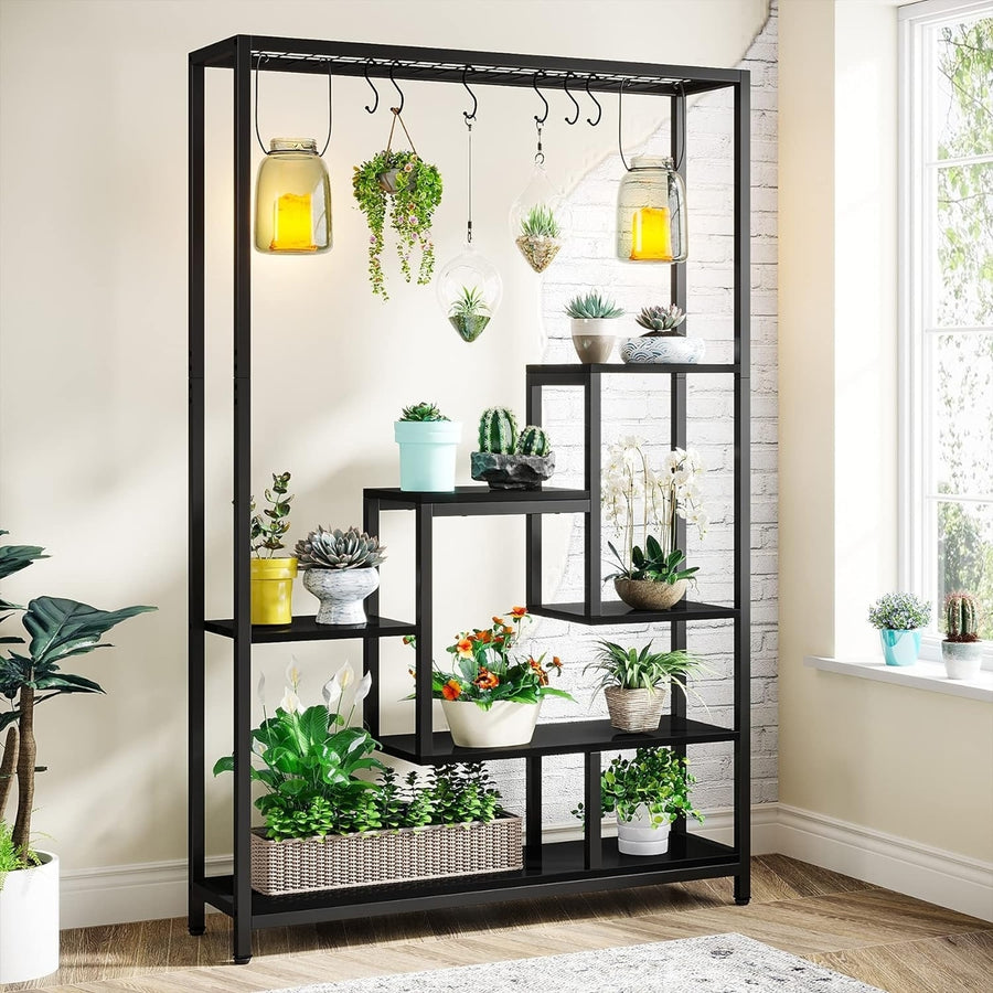 Tribesigns 5-Tier Tall Indoor Plant Stand, 70.9" Large Metal Plant Shelf with Hanging Hooks, Multi-Purpose Flower Bonsai Image 1
