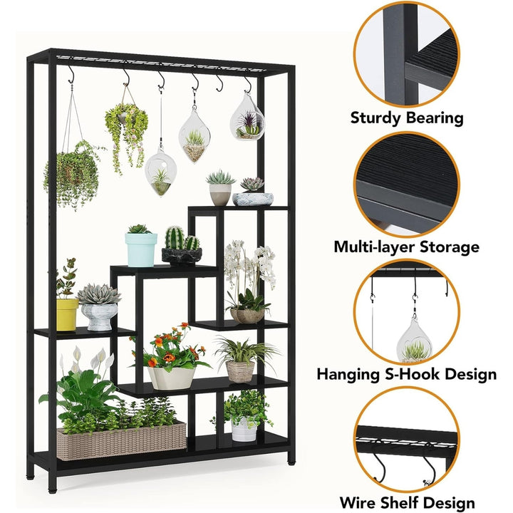 Tribesigns 5-Tier Tall Indoor Plant Stand, 70.9" Large Metal Plant Shelf with Hanging Hooks, Multi-Purpose Flower Bonsai Image 3
