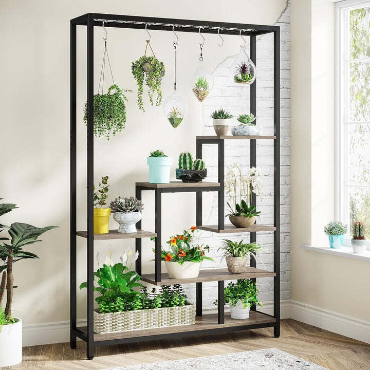 Tribesigns 5-Tier Tall Indoor Plant Stand, 70.9" Large Metal Plant Shelf with Hanging Hooks, Multi-Purpose Flower Bonsai Image 5