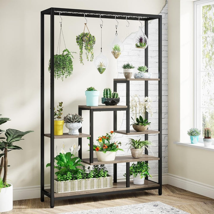 Tribesigns 5-Tier Tall Indoor Plant Stand, 70.9" Large Metal Plant Shelf with Hanging Hooks, Multi-Purpose Flower Bonsai Image 1
