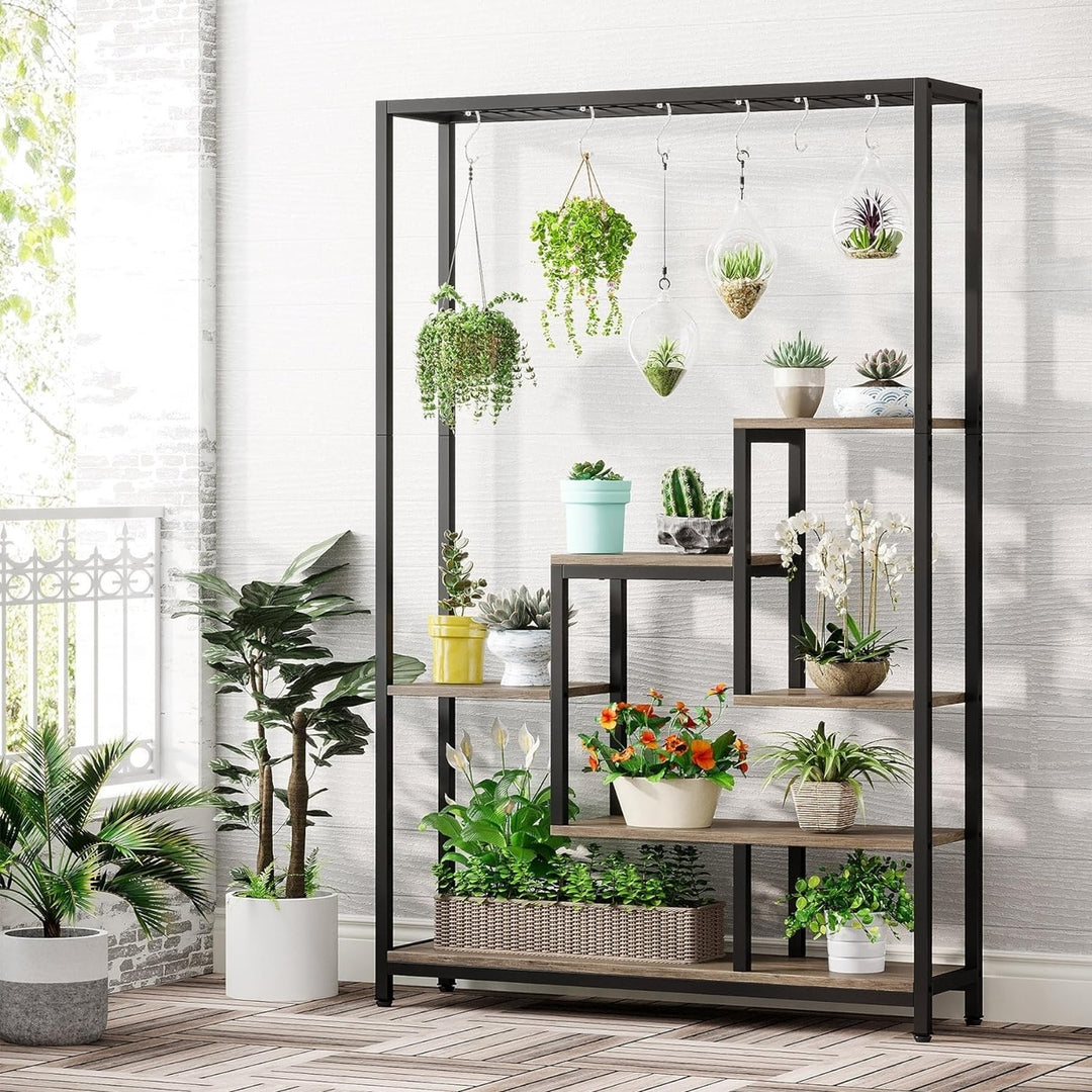 Tribesigns 5-Tier Tall Indoor Plant Stand, 70.9" Large Metal Plant Shelf with Hanging Hooks, Multi-Purpose Flower Bonsai Image 6