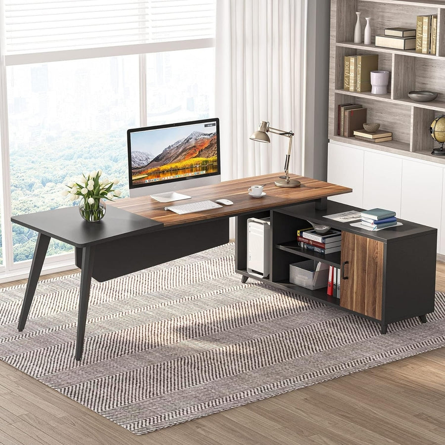 Tribesigns L-Shaped Computer Desk with File Cabinet, 78.74" Large Executive Office Desk with Shelves, Business Furniture Image 1