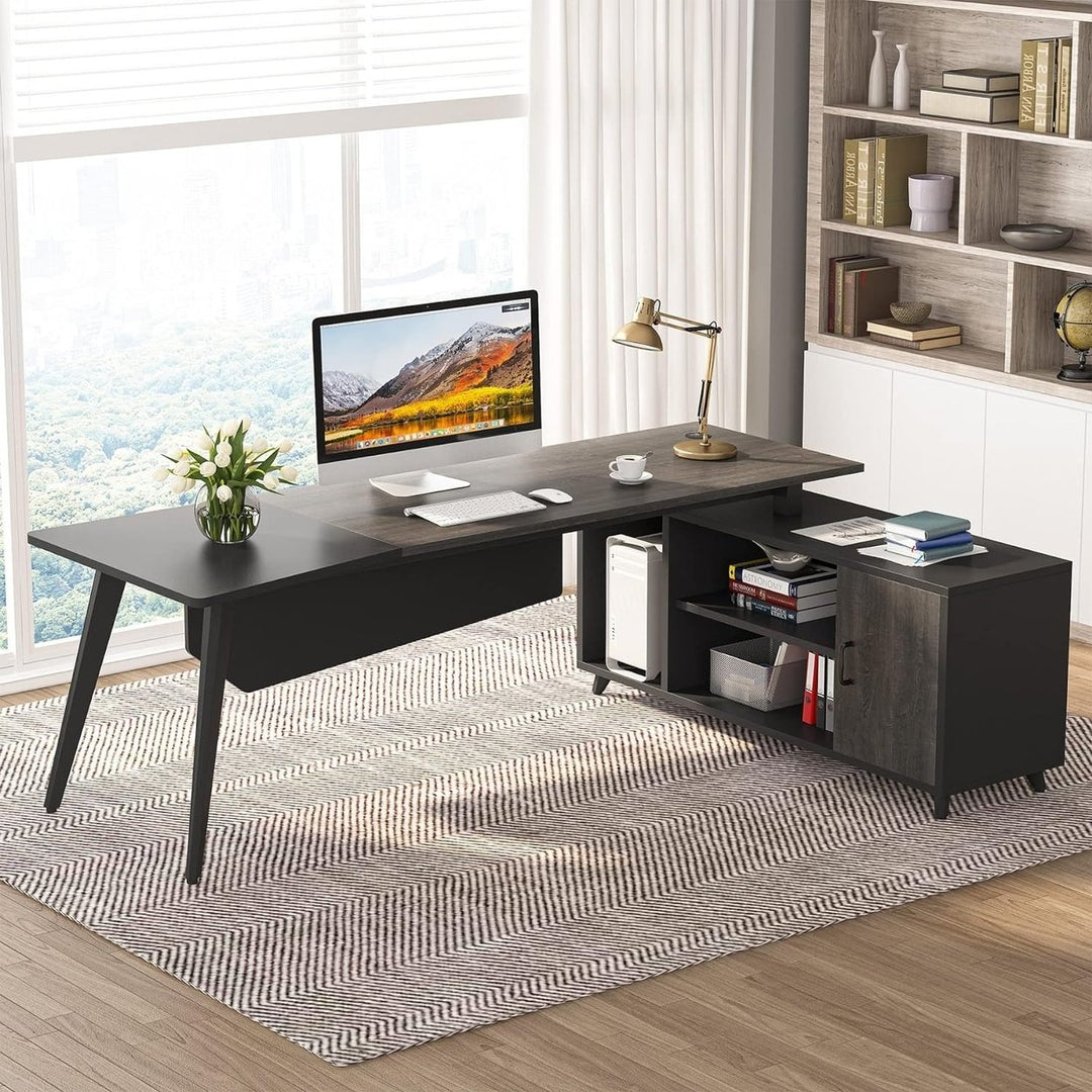 Tribesigns L-Shaped Computer Desk 78.74 inch with File Cabinet and Shelves Image 1