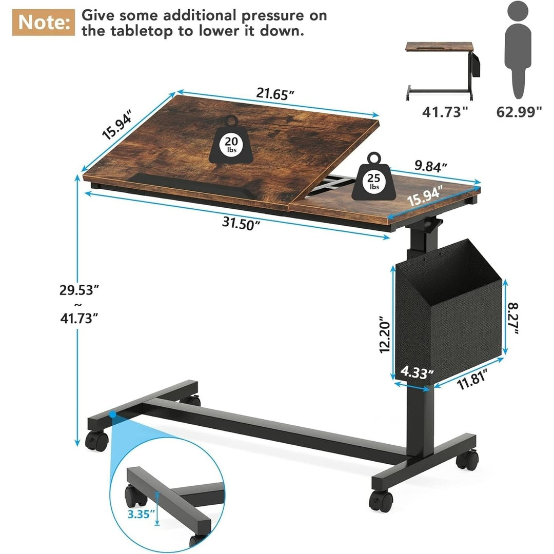 Tribesigns Height Adjustable C Shaped End Table with Wheels and Side Pocket, Mobile Sofa Snack Table with Tiltable Image 7