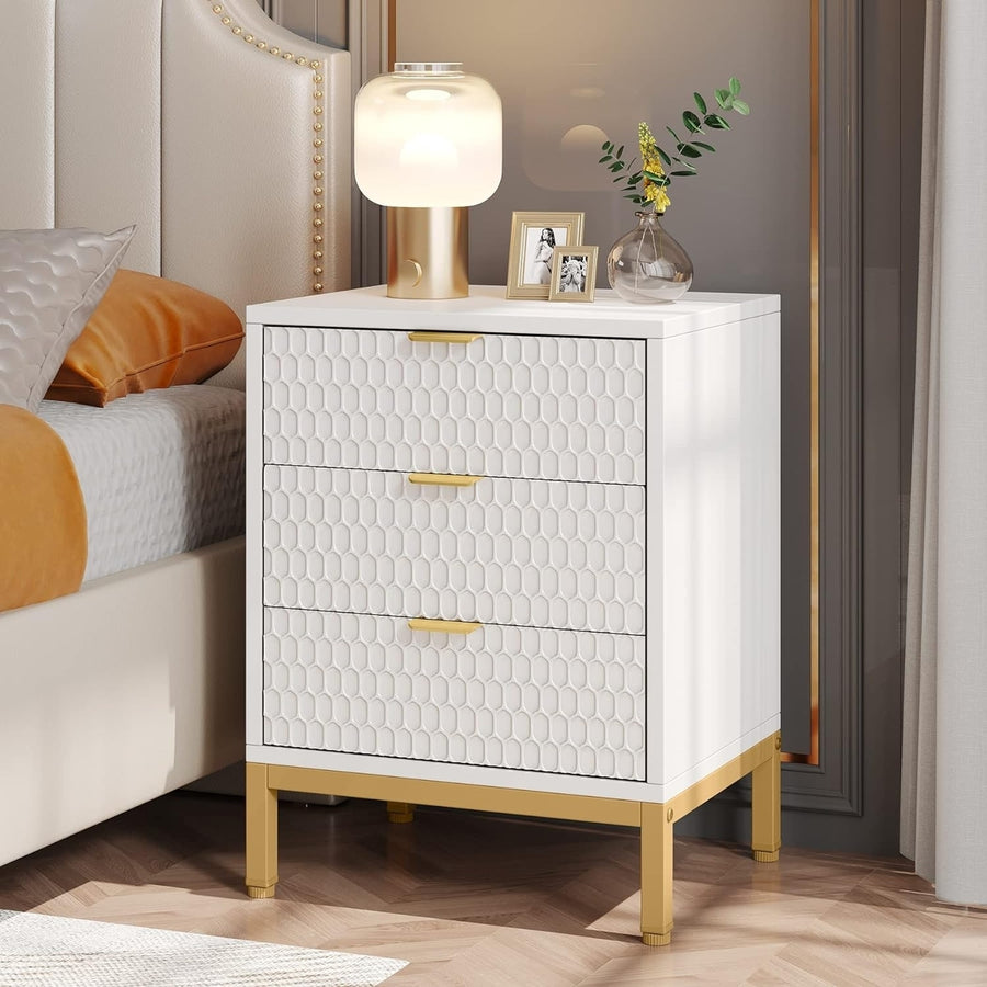 Tribesigns Modern Nightstand, 25.8" Tall Bedside Table with 3 Drawers, Contemporary End Side Table with Storage Image 1