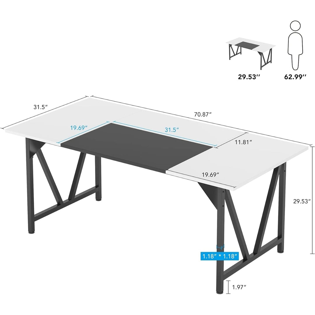 Tribesigns 71" Large Dining Table for 6-8 Peoples, Modern Wood Kitchen Tables with Splicing Board, Rectangle Dining Room Image 3