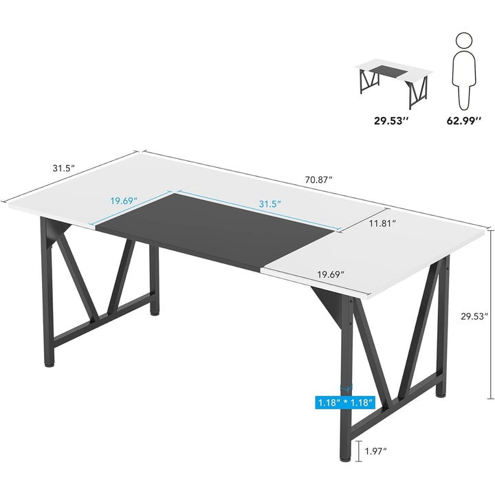 Tribesigns 71" Large Dining Table for 6-8 Peoples, Modern Wood Kitchen Tables with Splicing Board, Rectangle Dining Room Image 3