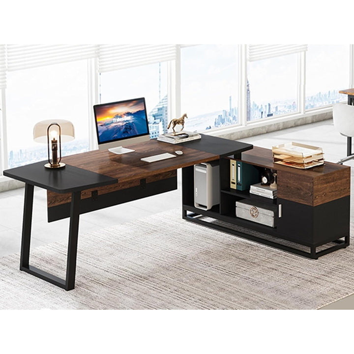 Tribesigns L Shaped Desk 67 Inch Modern Office Furniture with Cabinet and Storage Image 1