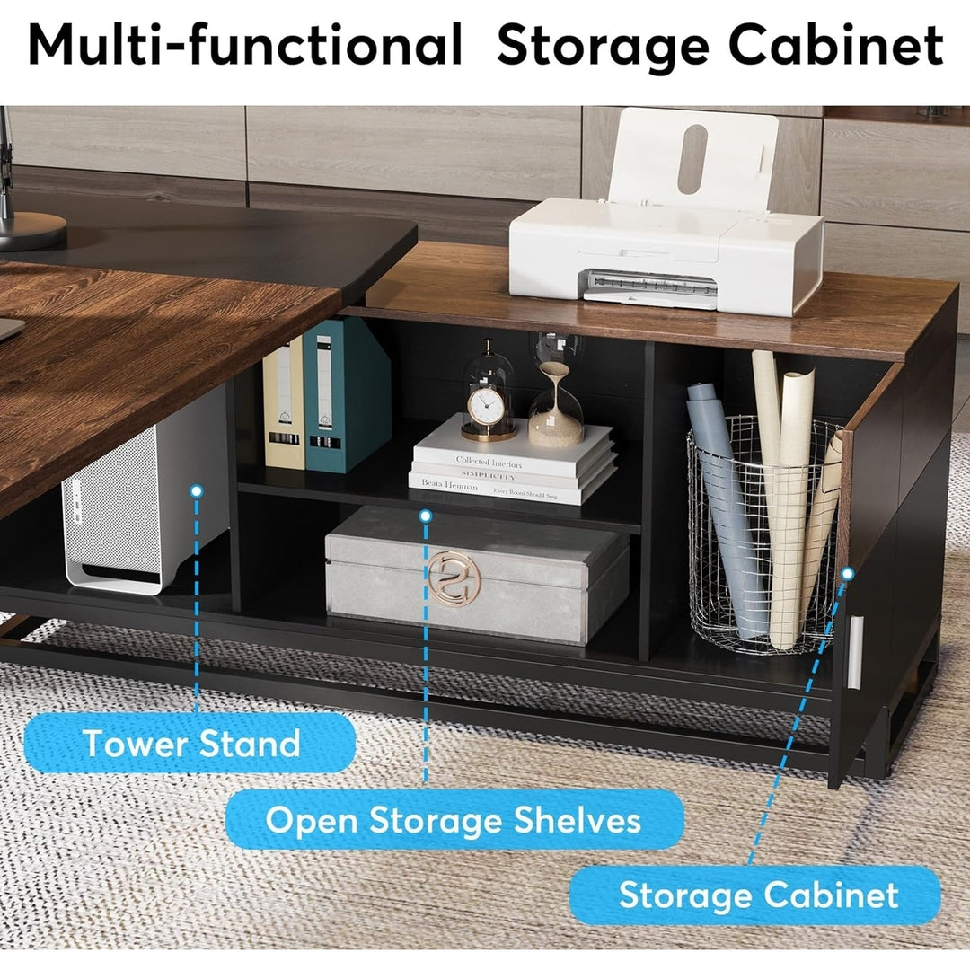 Tribesigns L Shaped Computer Desk with Cabinet, Large Executive Office Desk with Storage Shelves, 67" Modern Business Image 4