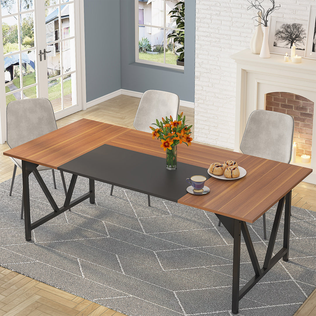 Tribesigns 71" Large Dining Table for 6-8 Peoples, Modern Wood Kitchen Tables with Splicing Board, Rectangle Dining Room Image 5