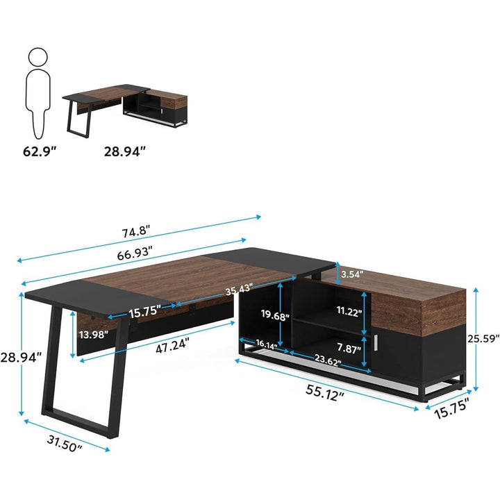 Tribesigns L Shaped Desk 67 Inch Modern Office Furniture with Cabinet and Storage Image 6