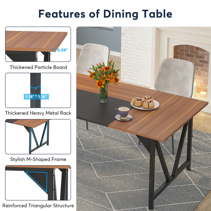 Tribesigns 71" Large Dining Table for 6-8 Peoples, Modern Wood Kitchen Tables with Splicing Board, Rectangle Dining Room Image 7