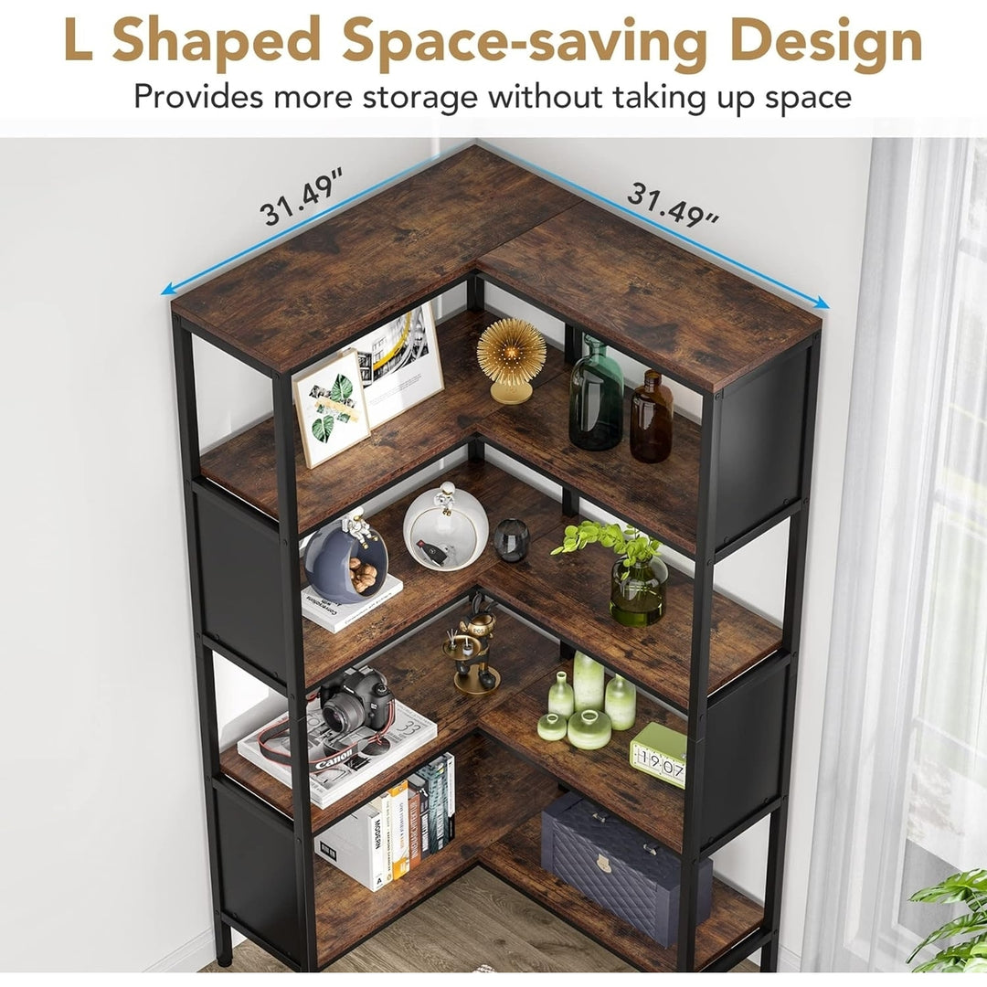 Tribesigns 5-Shelf Corner Bookshelf, Industrial 5-Tier L-Shaped Bookcase with Safety Baffles, Large Corner Book Shelves Image 4