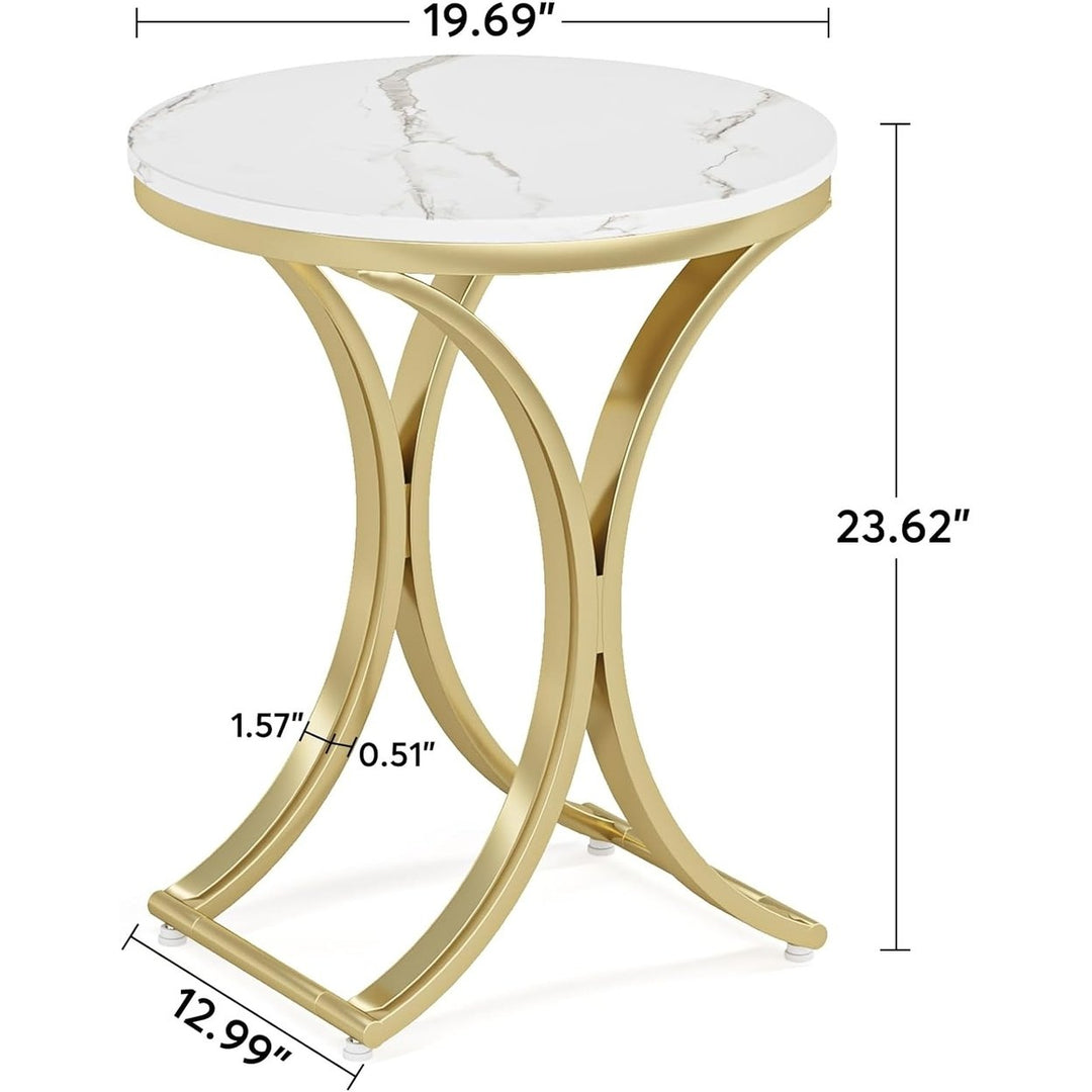 Tribesigns Small Round Side C Type Table Vintage Round End Tables Living Room, Accent Marble Top Side Table Image 5