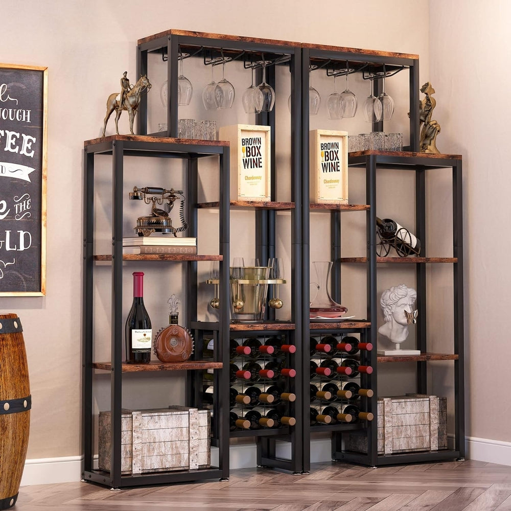 Tribesigns Wine Rack Freestanding Floor, 5-Tier Wine Baker Rack with Glass Holder and Wine Storage Image 2