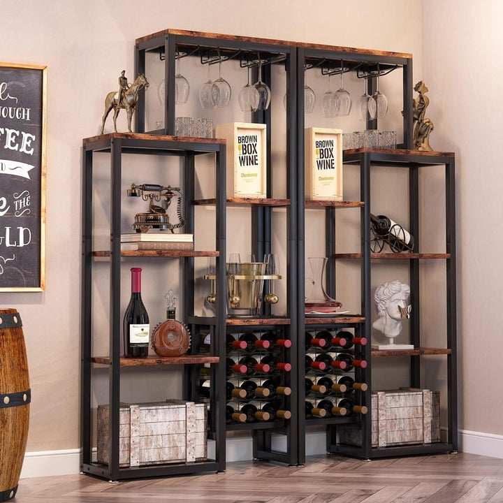 Tribesigns Wine Rack Freestanding Floor, 5-Tier Wine Baker Rack with Glass Holder and Wine Storage Image 1