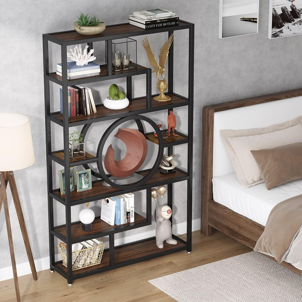 Tribesigns 72" Geometric Bookcase, 8-Tier Industrial Book Shelf with 11 Open Shelving Units Etagere Bookshelves Display Image 2