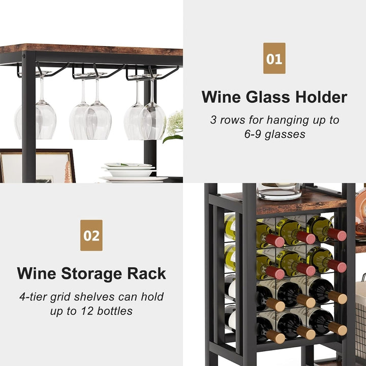 Tribesigns Wine Rack Freestanding Floor, 5-Tier Wine Baker Rack with Glass Holder and Wine Storage Image 4