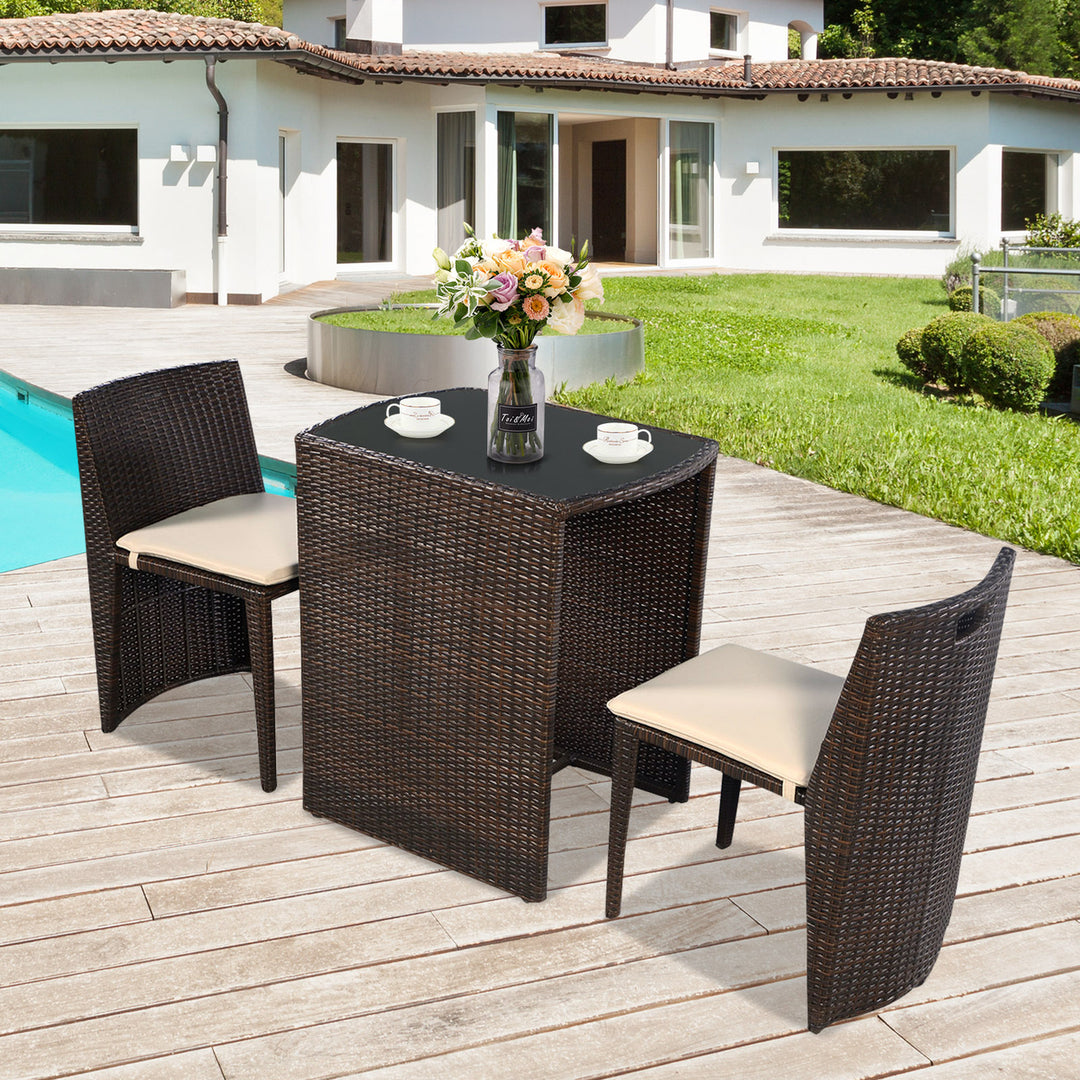 3 PCS Cushioned Outdoor Wicker Patio Set Garden Lawn Sofa Furniture Seat Brown No Assembly Image 1