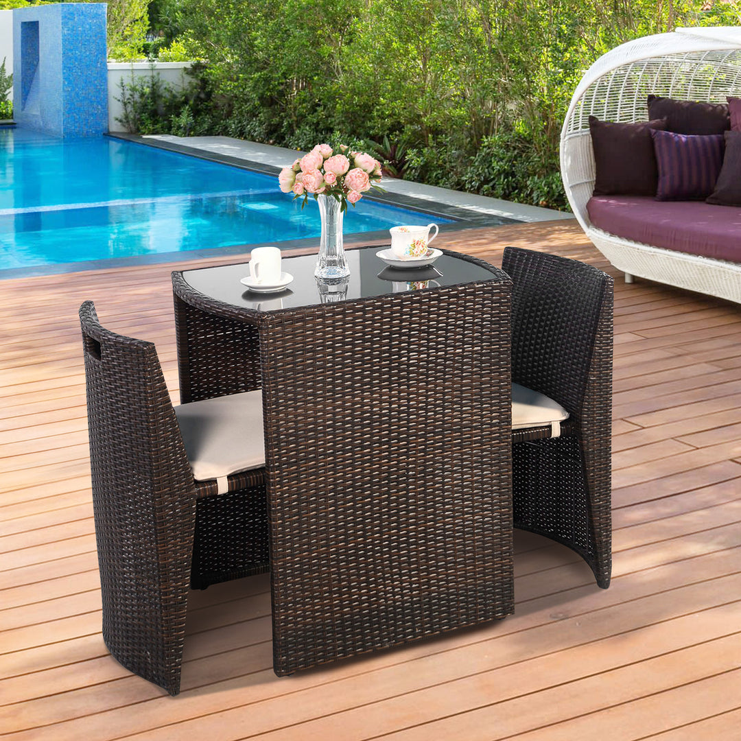 3 PCS Cushioned Outdoor Wicker Patio Set Garden Lawn Sofa Furniture Seat Brown No Assembly Image 5