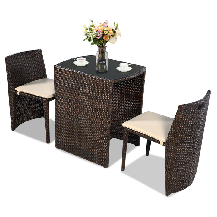 3 PCS Cushioned Outdoor Wicker Patio Set Garden Lawn Sofa Furniture Seat Brown No Assembly Image 10