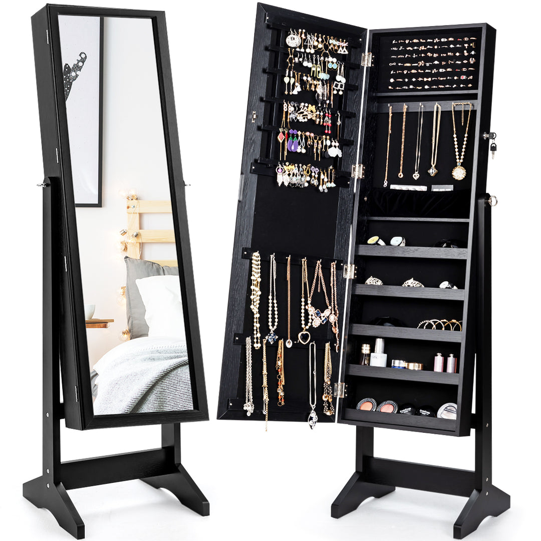 Costway Jewelry Cabinet Stand Mirror Armoire Lockable Organizer Large Storage Box White\Black\Brown Image 6