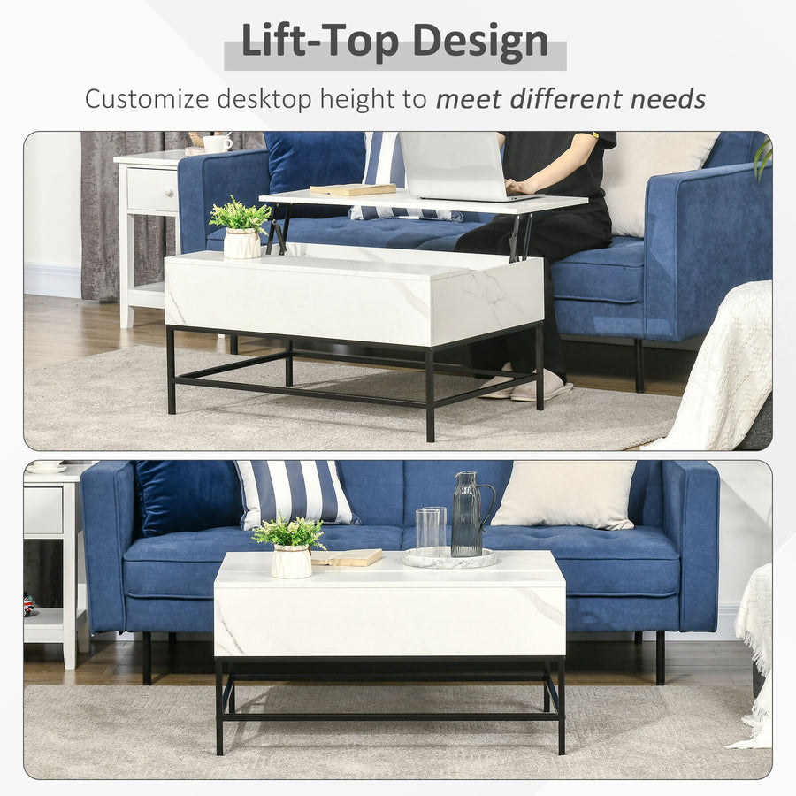 HOMCOM Modern Lift Top Coffee Table for Living Room with Center Storage White Image 1