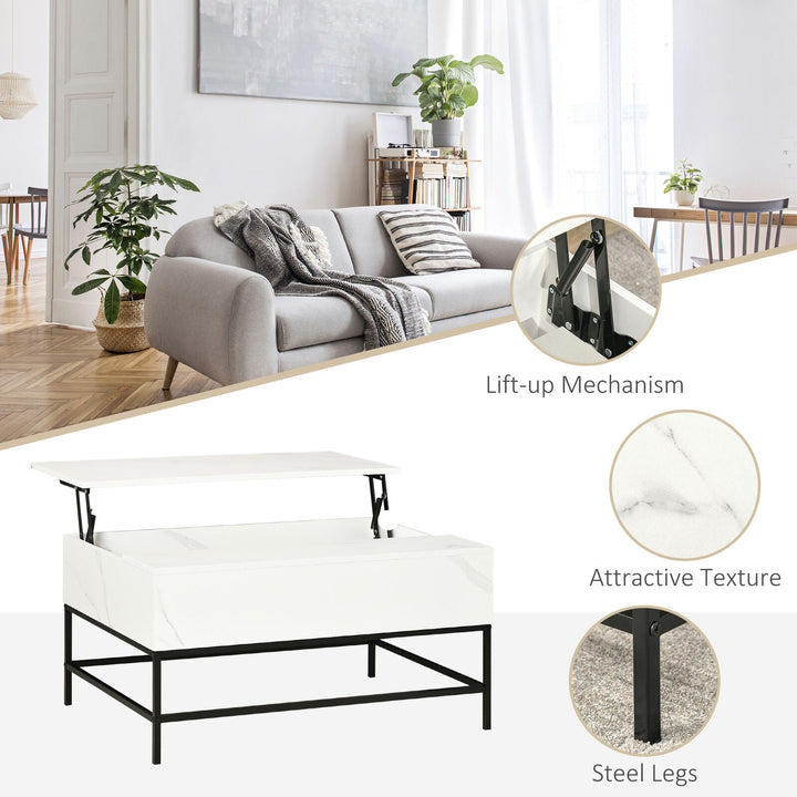 HOMCOM Modern Lift Top Coffee Table for Living Room with Center Storage White Image 3