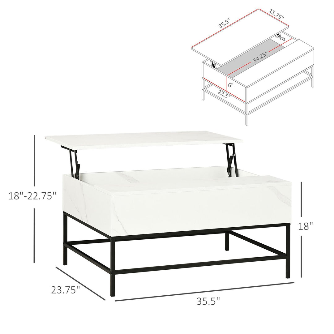 HOMCOM Modern Lift Top Coffee Table for Living Room with Center Storage White Image 5