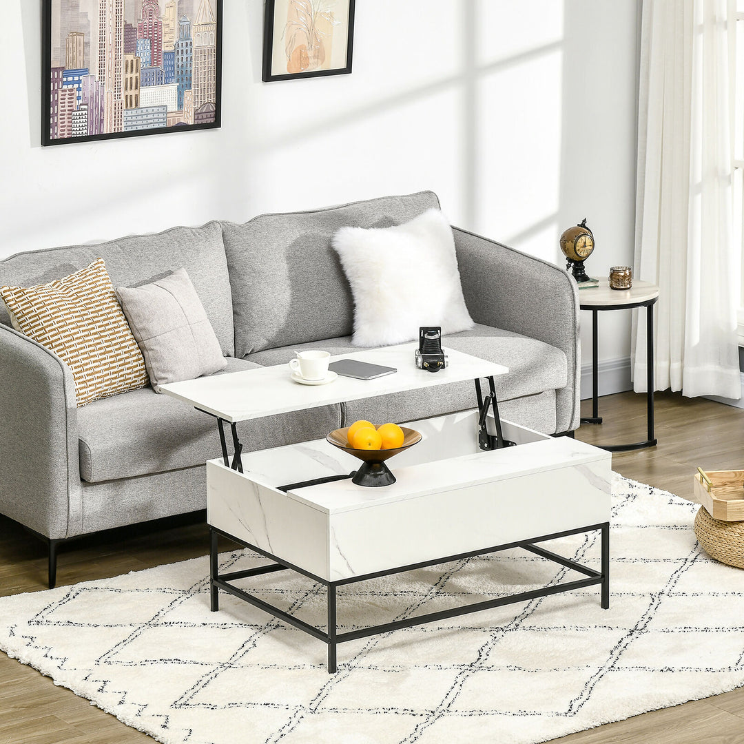 HOMCOM Modern Lift Top Coffee Table for Living Room with Center Storage White Image 6