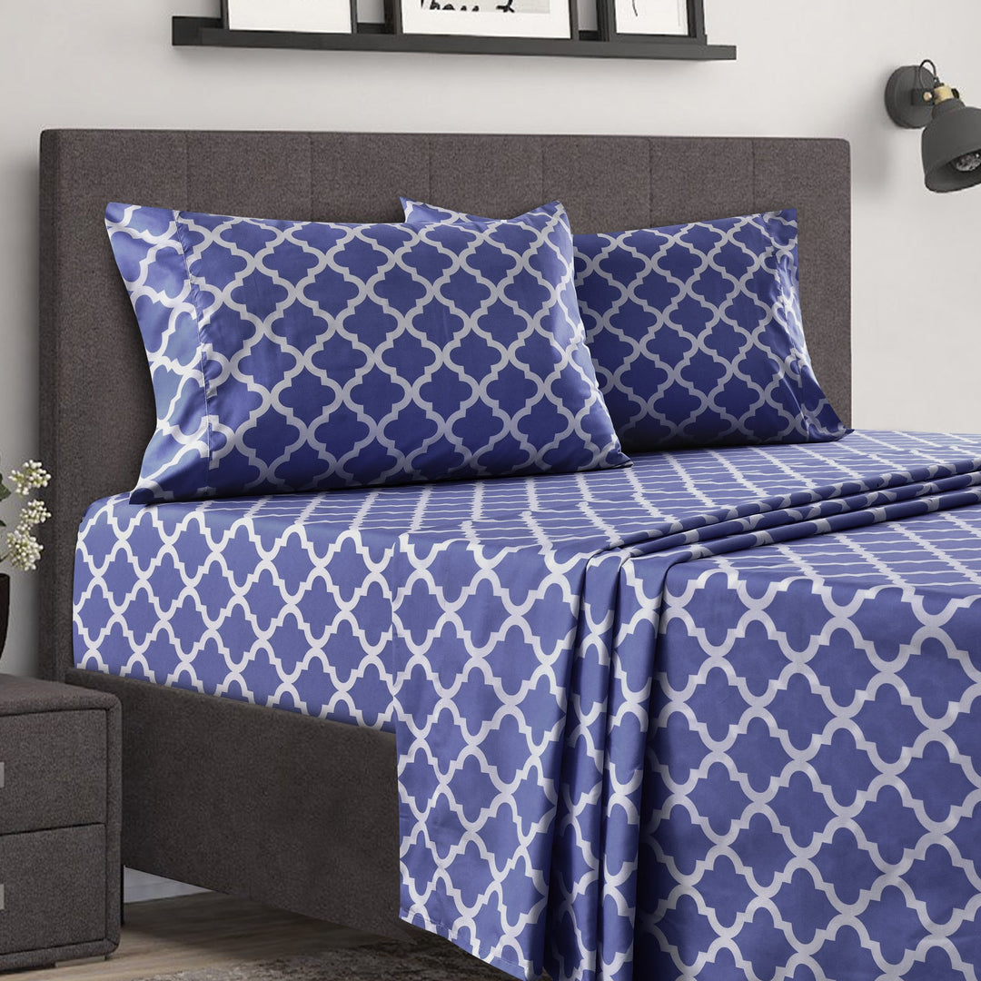 1800 Series Quatrefoil Pattern Bed Sheets Set - Wrinkle, Fade, Stain Resistant - Hypoallergenic Image 1