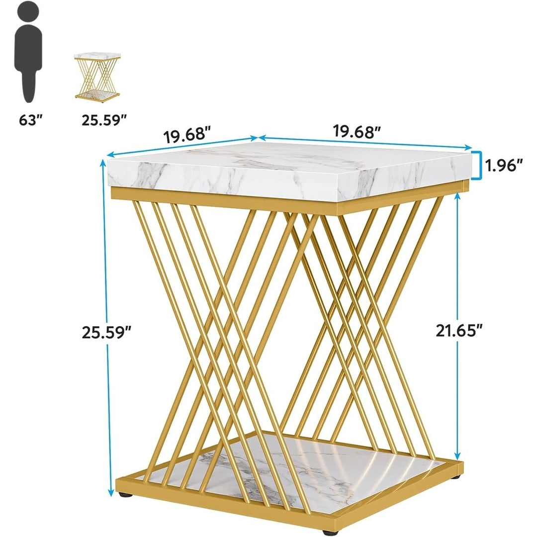 Tribesigns White Gold End Table Set of 2 2-Tier Side Table Modern Storage 19.7" Image 4