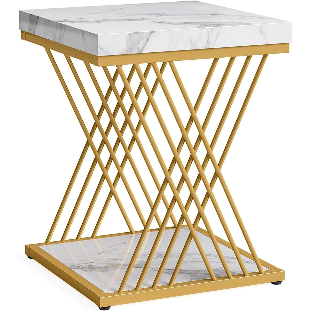 Tribesigns White Gold End Table Set of 2 2-Tier Side Table Modern Storage 19.7" Image 6