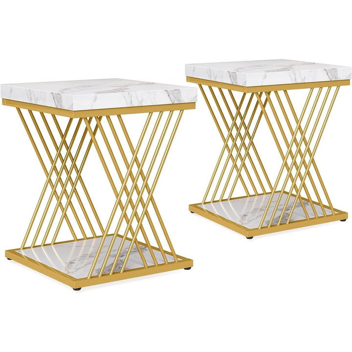 Tribesigns White Gold End Table Set of 2 2-Tier Side Table Modern Storage 19.7" Image 7