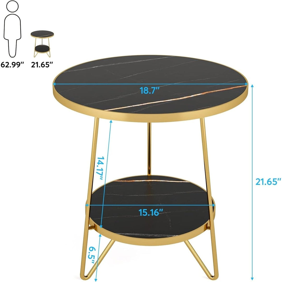 Tribesigns Faux Marble End Table Round 2 Tier Side Table Black Gold Accent Table Image 6