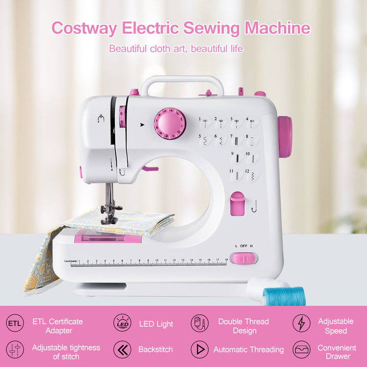 Sewing Machine Free-Arm Crafting Mending Machine with 12 Built-In Stitched White Image 7