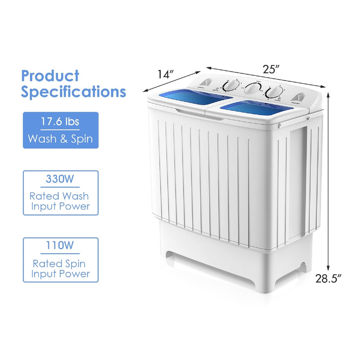 Portable Mini Compact Twin Tub 20lb Washing Machine Washer Spin Dryer Image 3