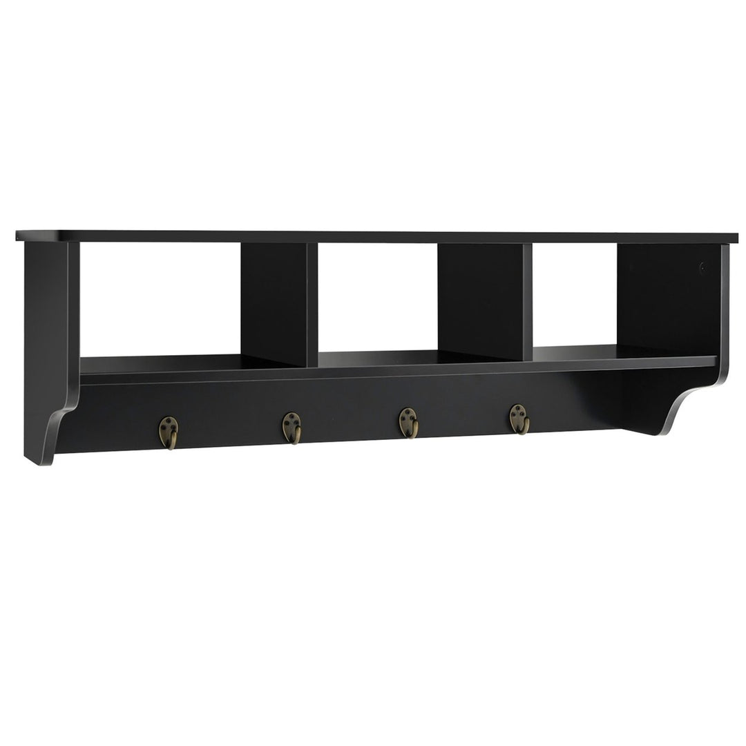 Wall Mount Coat Rack Storage Shelf Cubby Organizer Hooks Entryway Hallway Black Image 10