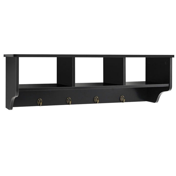 Wall Mount Coat Rack Storage Shelf Cubby Organizer Hooks Entryway Hallway Black Image 10