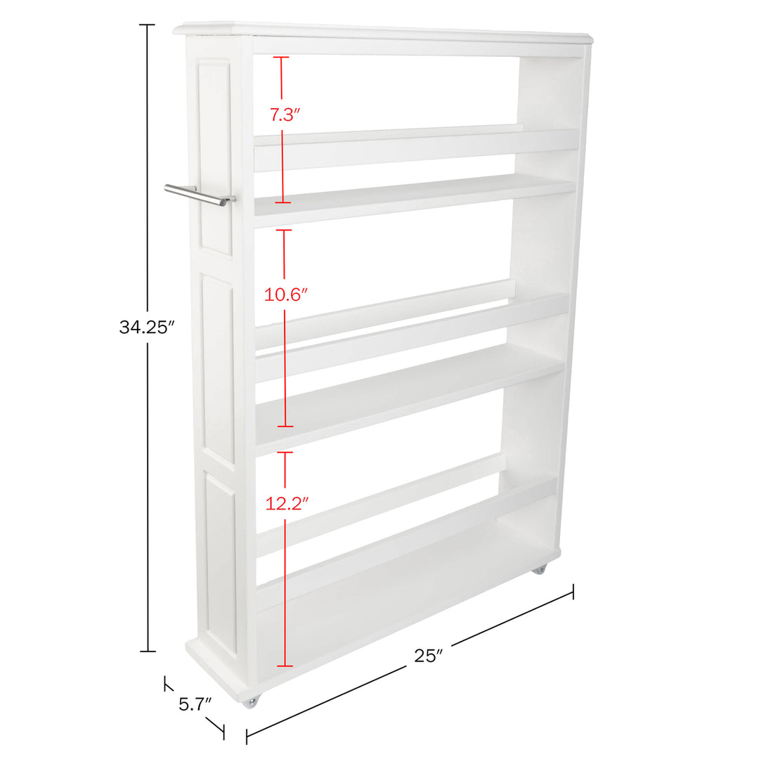 Slim Rolling Storage Cart 4 Tier Utility Cart with Handle and Wheels Storage, White Image 2