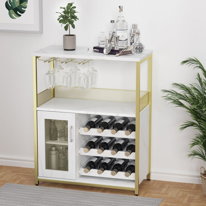 Wine Rack Freestanding Floor Wine Bakers Rack Liquor Bar Cabinet Wine Bar Table Gold Image 1