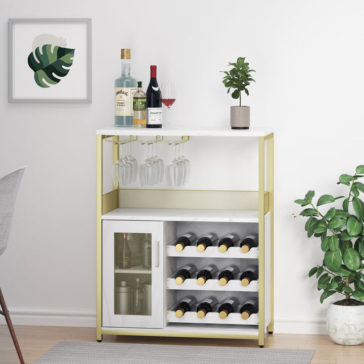 Wine Rack Freestanding Floor Wine Bakers Rack Liquor Bar Cabinet Wine Bar Table Gold Image 2