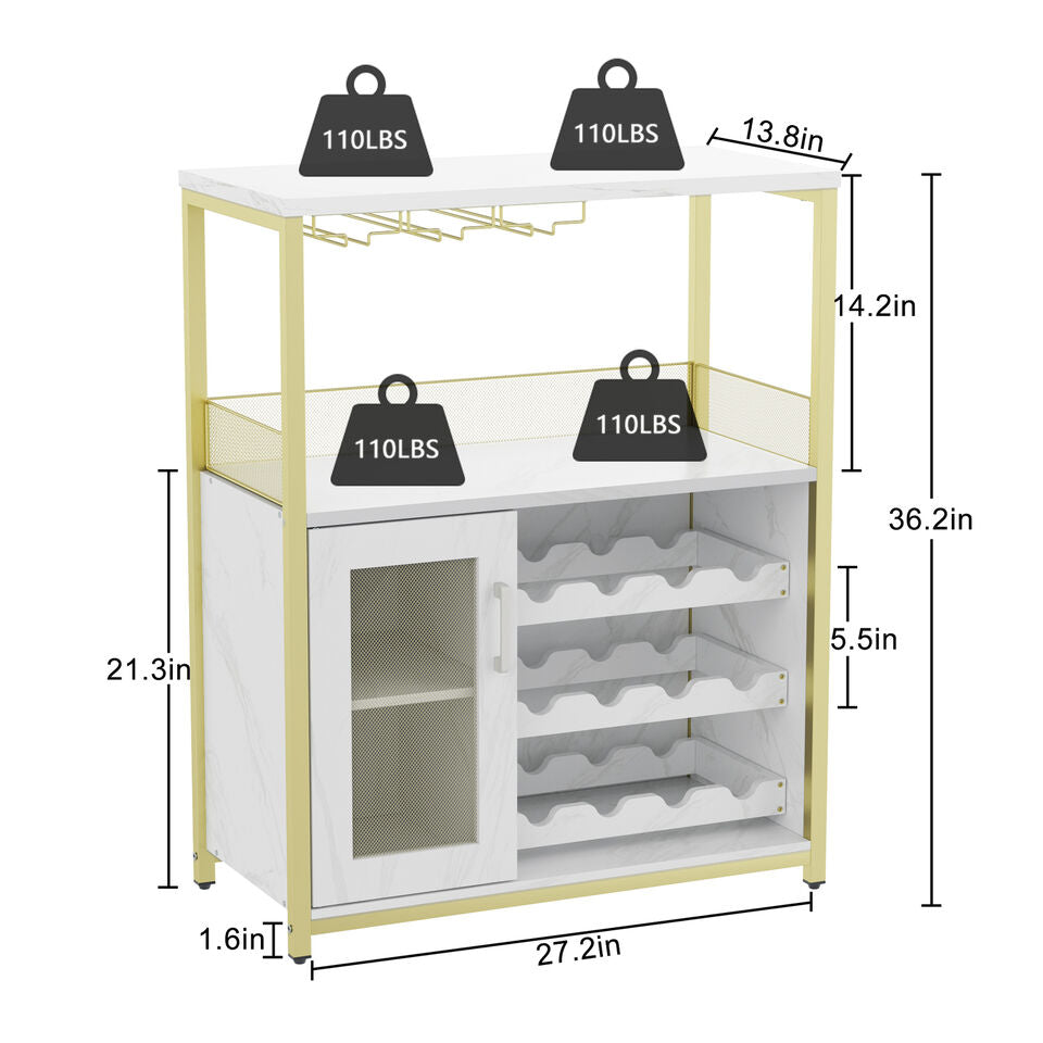 Wine Rack Freestanding Floor Wine Bakers Rack Liquor Bar Cabinet Wine Bar Table Gold Image 3